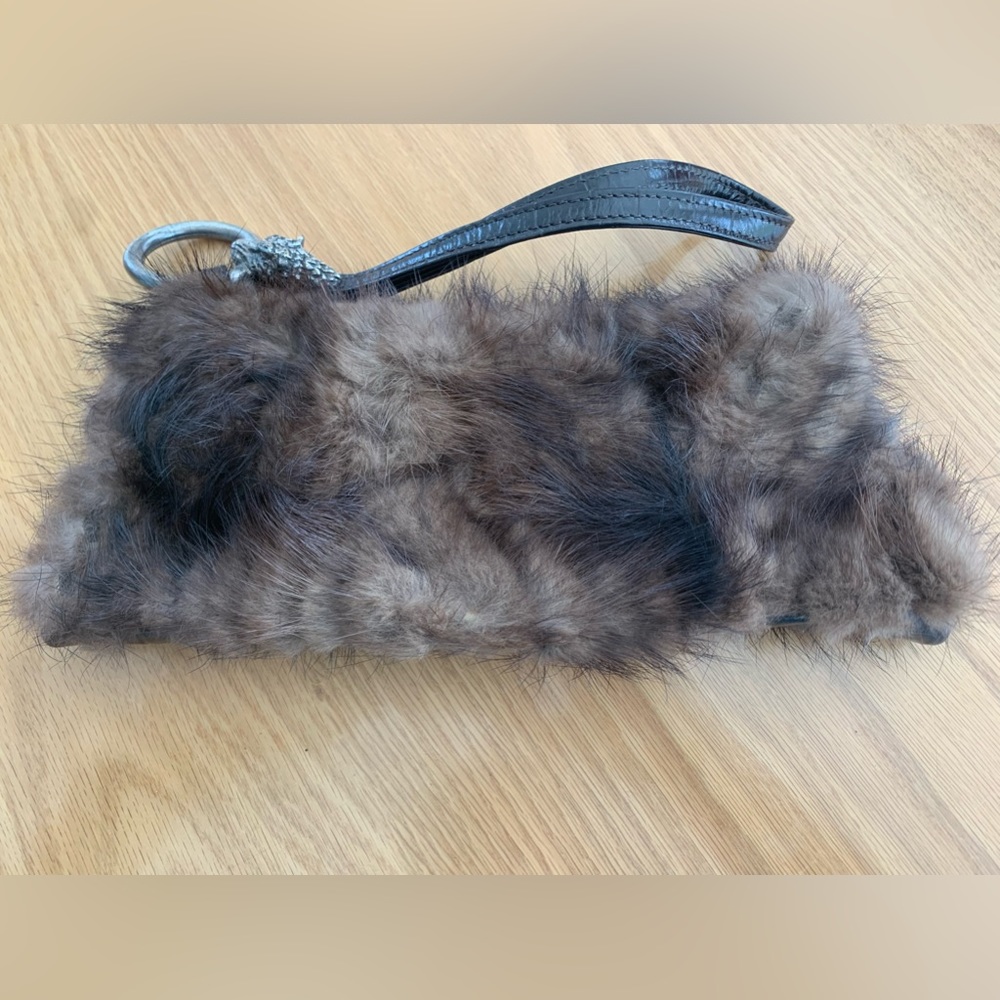 Paolo Masi mink fur crocodile leather wristlet